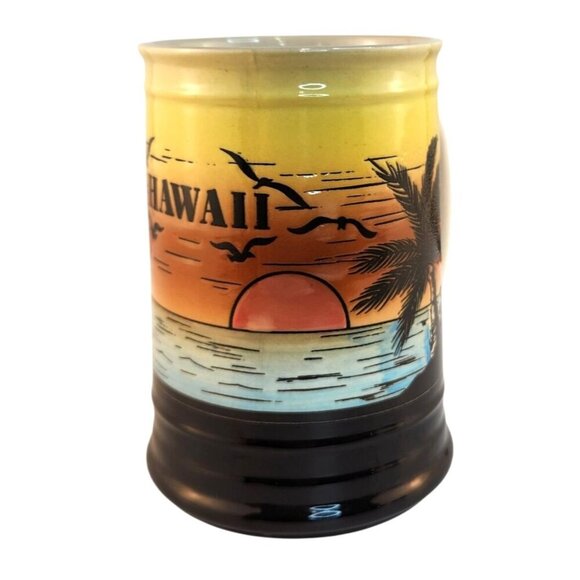 Hawaii Ceramic Beer Coffee Stein Mug Ocean Sunset & Palm Tree Design - Picture 5 of 6